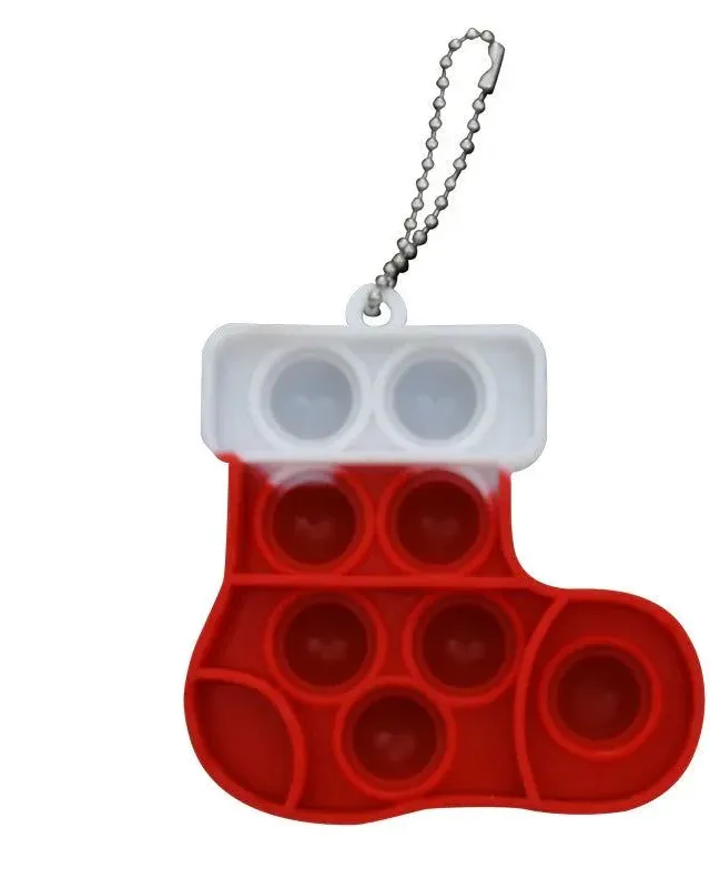 Pibi Pop It Christmas Stocking Fidget Keychain 8X8Cm Red/White Age- 3 Years & Above
