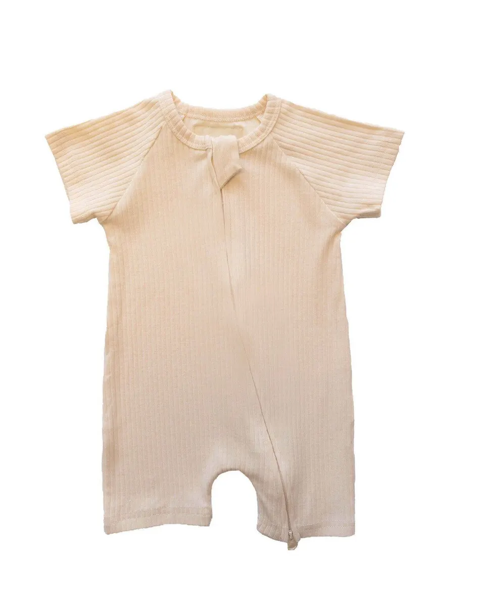 Toto & Mommie Baby Shortie Ribbed Romper Sand