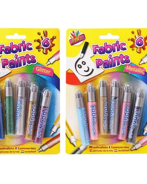 Artbox Glitter & Metallic Fabric Paints 6 Pack Assorted Age-3 Years & Above