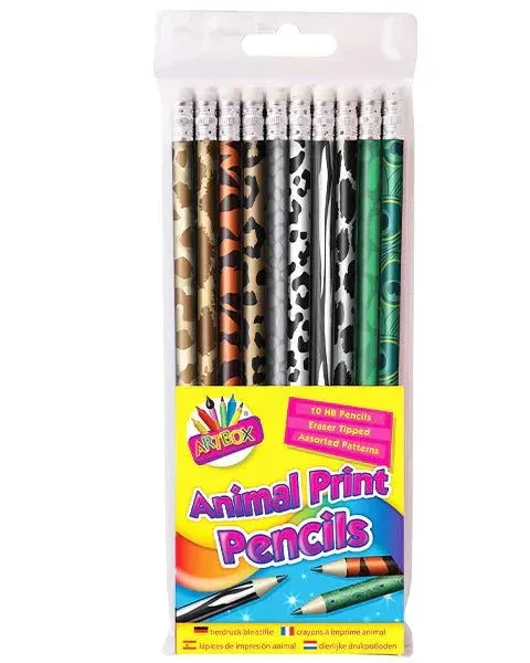 Artbox Eraser-Tipped Animal Print Hb Pencils 10 Pack Age-3 Years & Above