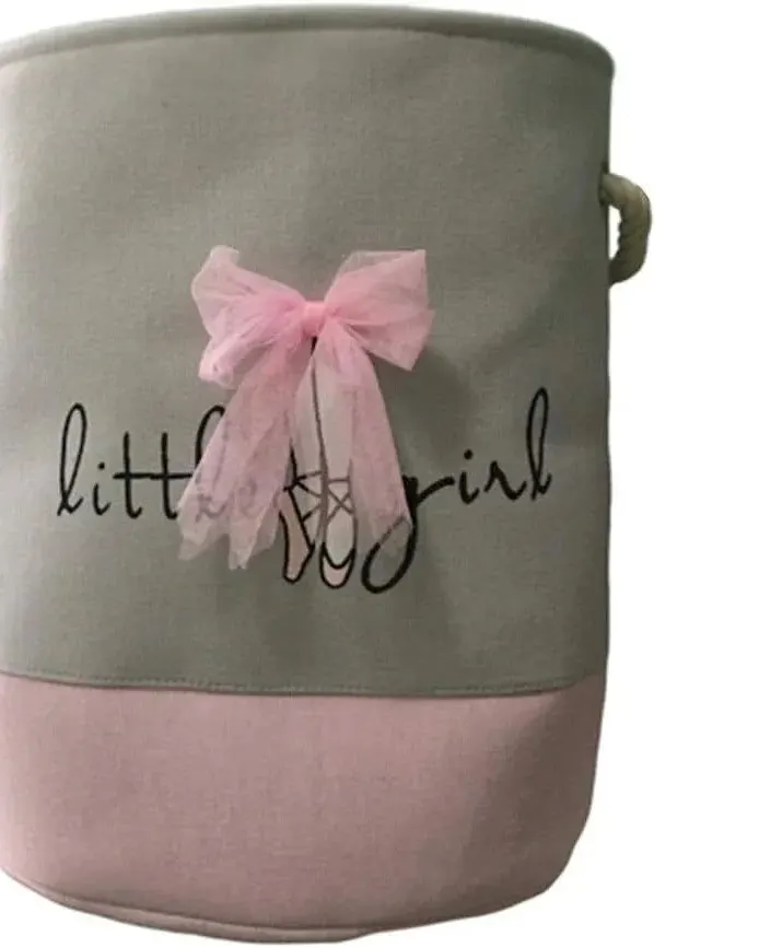 Pibi Adorable Little Girl with Pink Bow Laundry Bag/Toy Organizer (35 x 40 cm) Pink/Grey Age- Newborn & Above