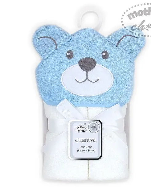 Motherschoice Baby 3D Hooded Towel Bear (84 x 84 cm) IT3366 White/Blue Age- Newborn to 4 Years