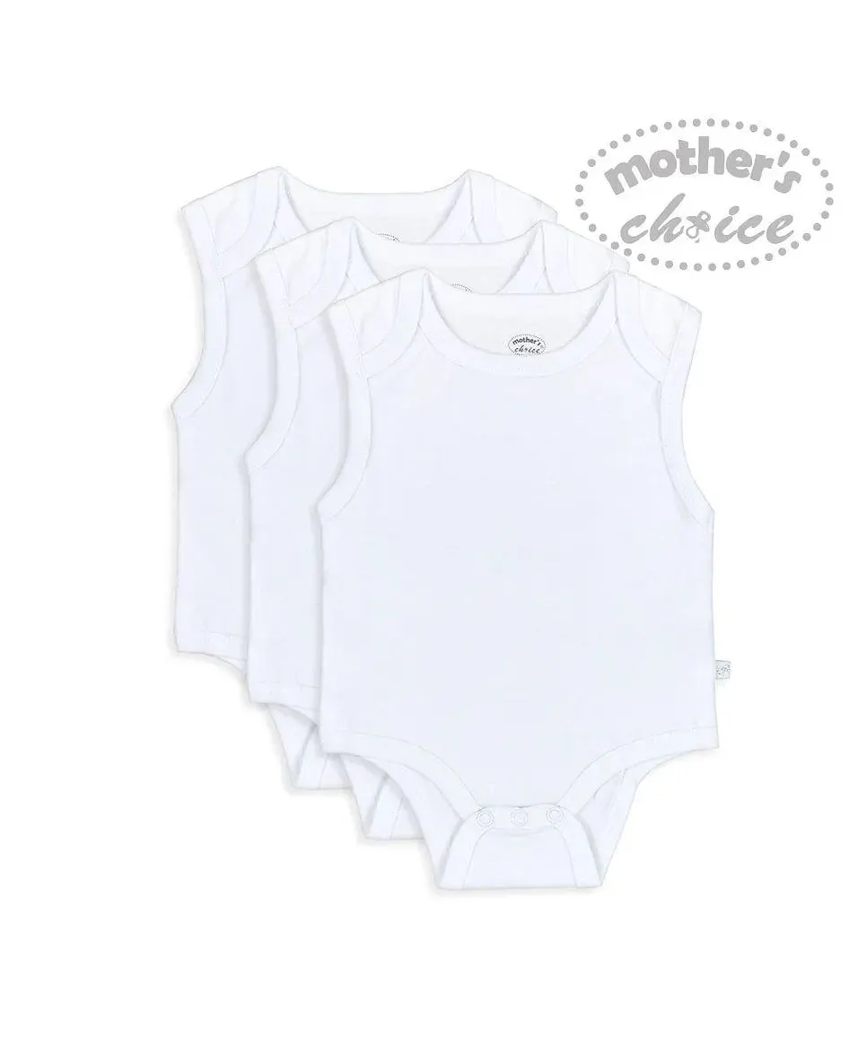 Motherschoice Baby Sleeveless Solid Bodysuits White IT2829A