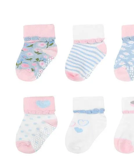 Infancie Baby Girls 6-Pack Socks White/Pink/Light Blue Age- Newborn to 6 Months IT4956