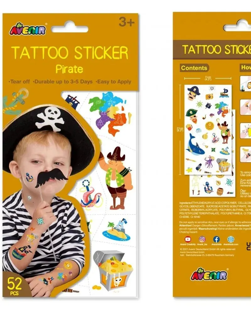 Avenir Tattoo Stickers-Pirate Multicolor Age-3 Years & Above
