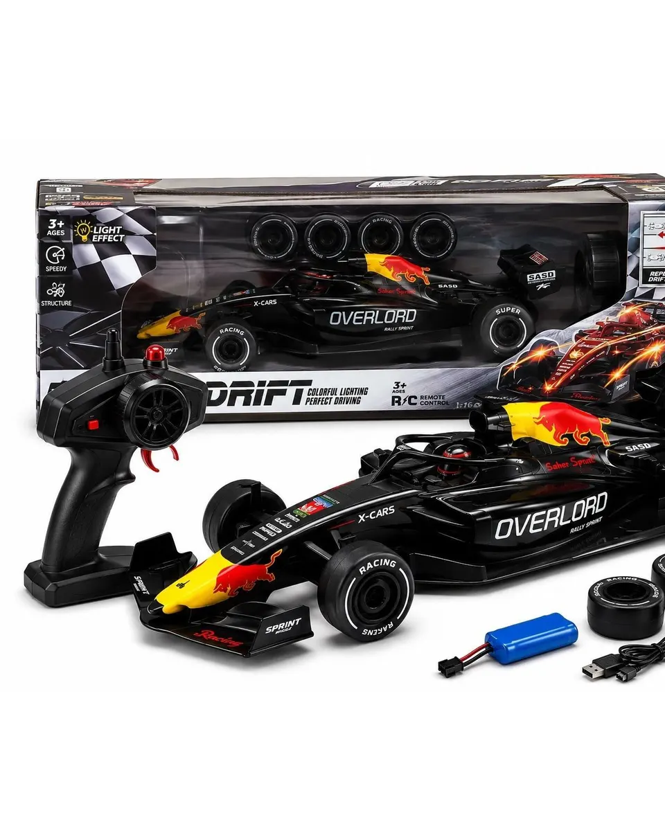 Pibi 1:16 Scale Formula Racing R/C Drift Car – 2.4GHz Remote Control Race Car with LED Lights, Rechargeable Battery & Drift Tyres Age- 3 Years & Above