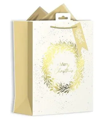 Pibi Merry Christmas Gold And Cream Large Gift Bag White/Golden Age-Newborn & Above