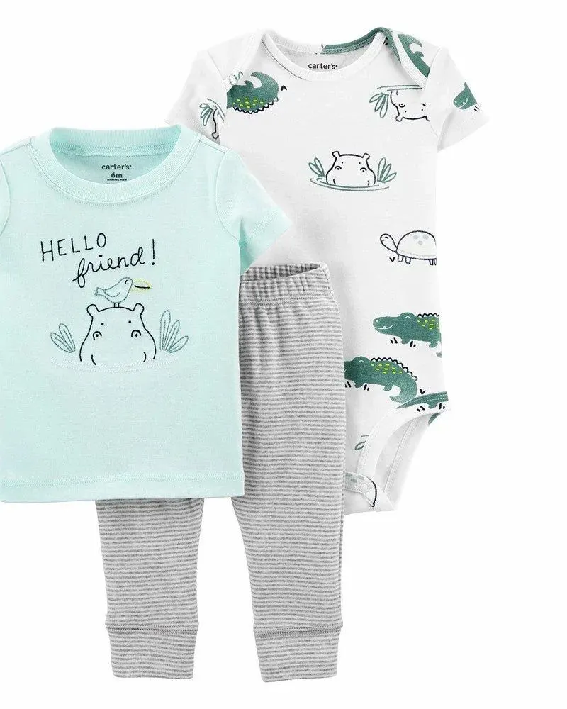 Carter's Infants Boys 3-Piece Hippo Little Character Set Light Blue/Grey/White 1K489210
