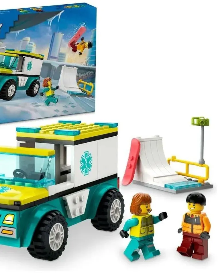 Lego Emergency Ambulance and Snowboarder Building Blocks Multicolor Age- 3 Years & Above