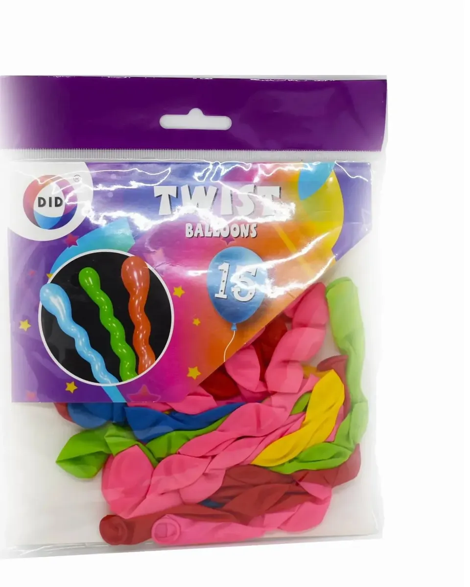 DID Twist Balloons Assorted Colours 15 Pack