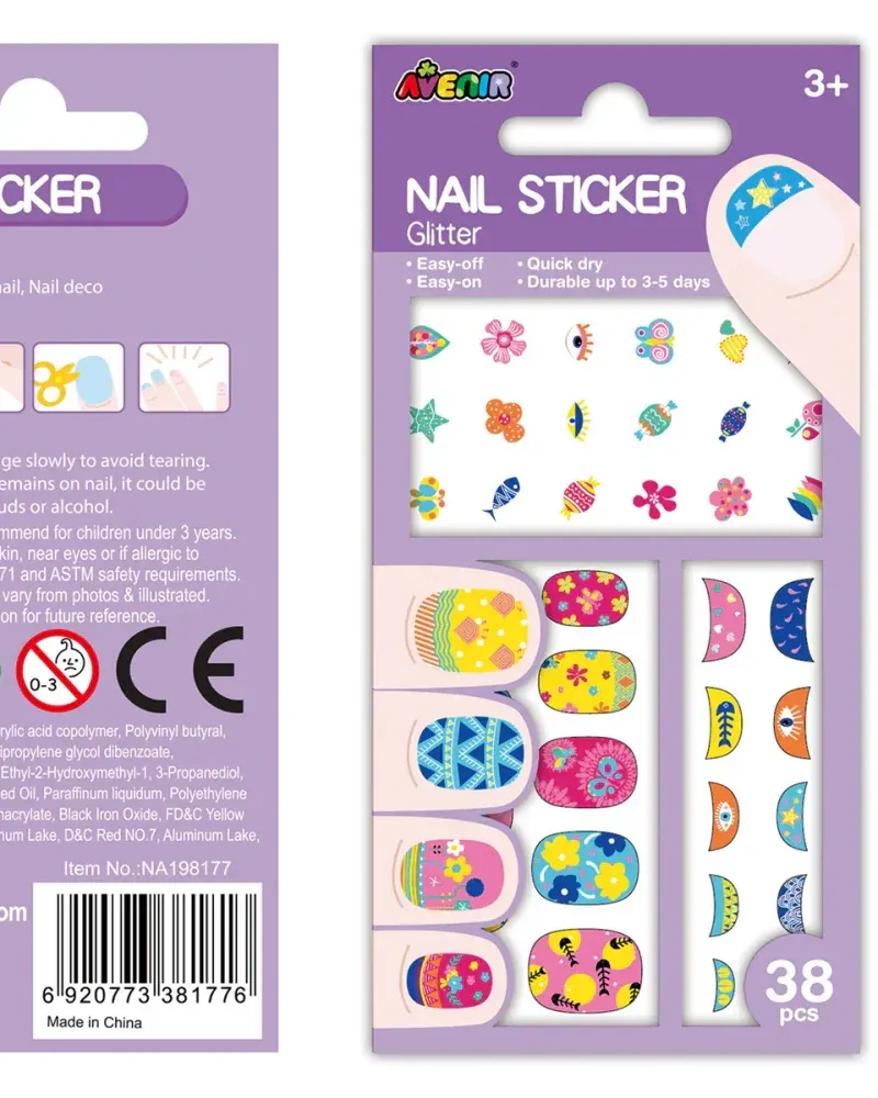 Avenir Nail Stickers Glitter - Flower 38 Pieces Multicolor Age-3 Years & Above