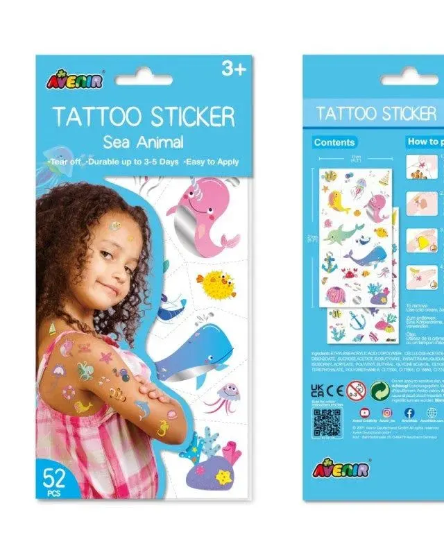 Avenir Tattoo Stickers-Sea Animal Multicolor Age-3 Years & Above