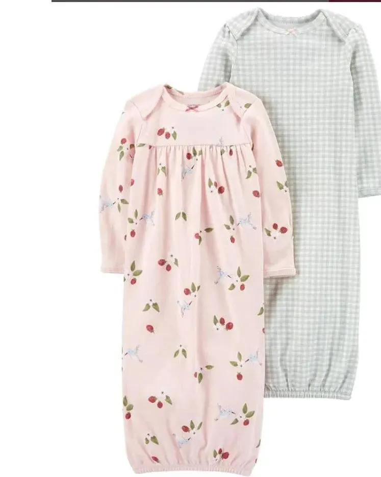Carter's Infants Girls 2-Pack Cherry & Gingham Themed Sleeper Gowns Pink/White 1N678010