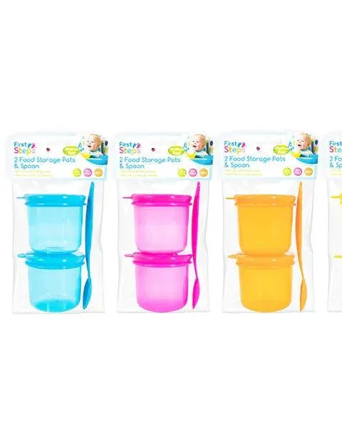 Pibi First Steps Baby Food Storage Pots & Spoon 3Pc Assorted Colours Age-3 Years & Above