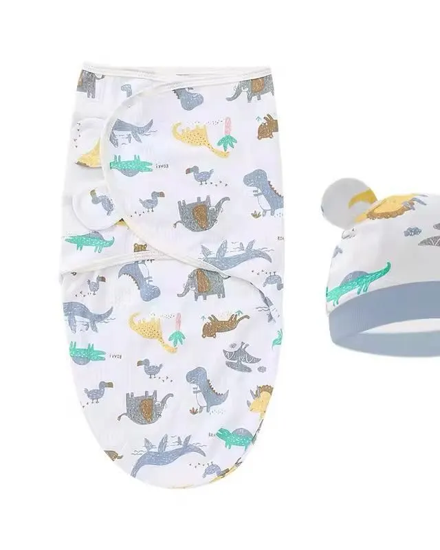 Akaa Dino printed baby swaddle with hat 0-3 months