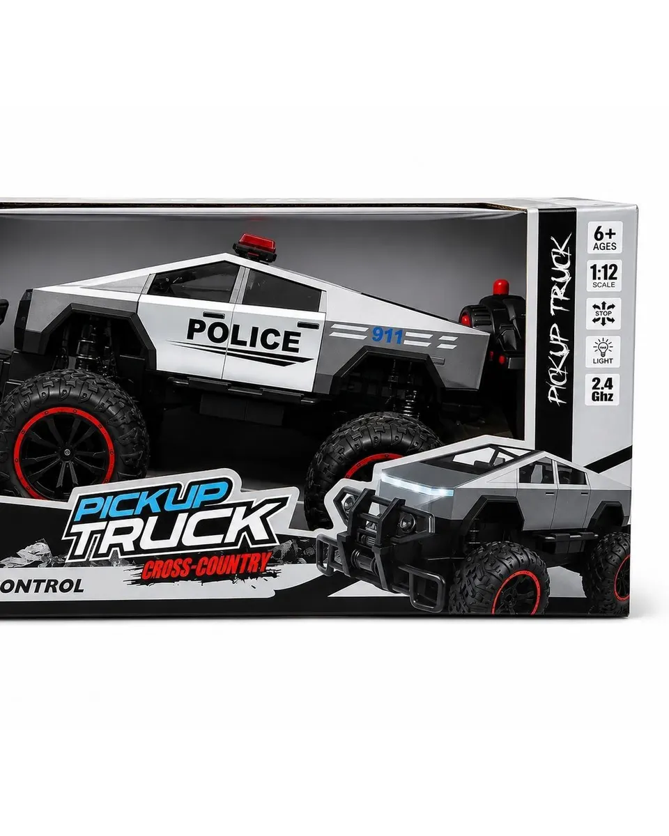Pibi 1:12 Scale R/C Police Pickup Truck – 2.4GHz Off-Road Remote Control Monster Truck with LED Lights & Rechargeable Battery for Kids Age- 3 Years & Above