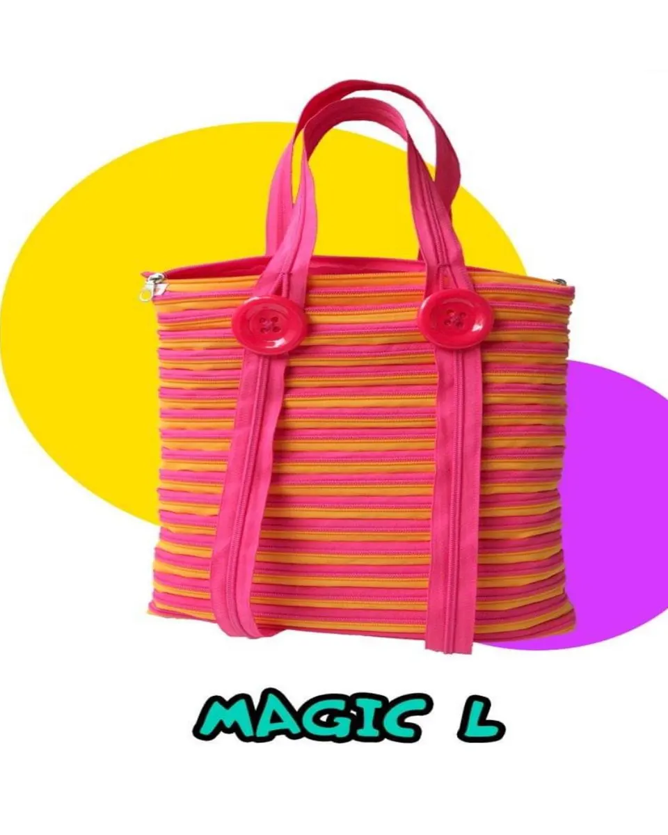 Zip Zap Magic L Striped Tote Bag – Spacious Multi-Color Handbag with Zip Closure for Daily Use (30 x 34 cm) Age- 3 Years & Above