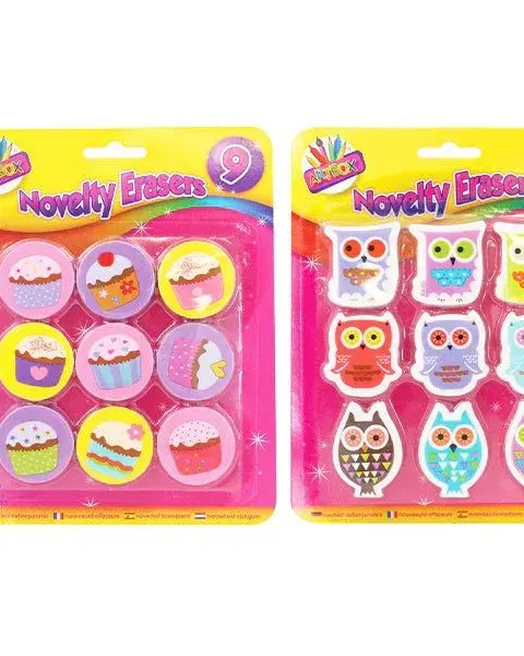 Artbox Owl & Cupcake Novelty Erasers 9 Pack Age-3 Years & Above