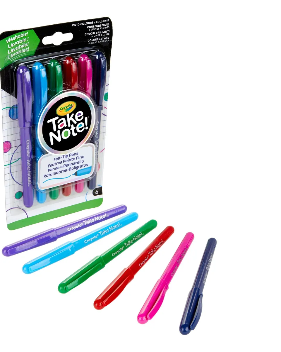 Crayola Take Note! Ultra-Fine Washable Felt-Tip Marker Pen (Pack of 6) Age- 5 Years & Above