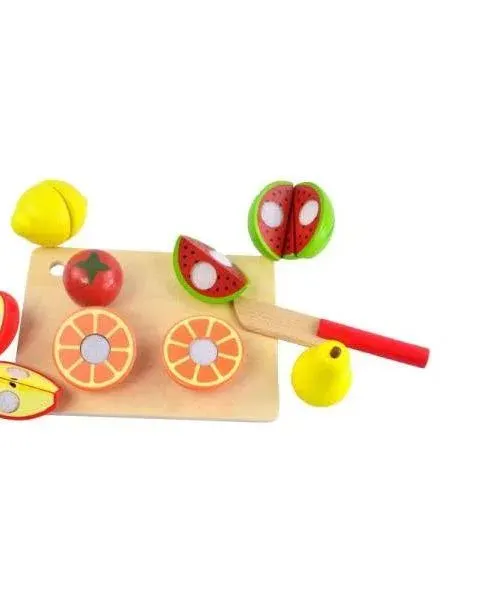 Acool Toys Wooden Cut & Play Fruit Fraction Set of 14 Multicolor Age- 18 Months & Above
