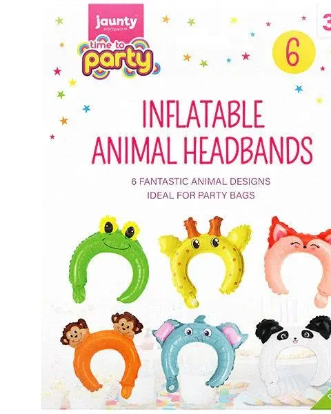 Jaunty Partyware Assorted Inflatable Animal Headbands 6 Pack Age-18 Months & Above