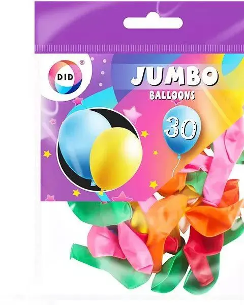 DID Jumbo Balloons Assorted Colours 30 Pack
