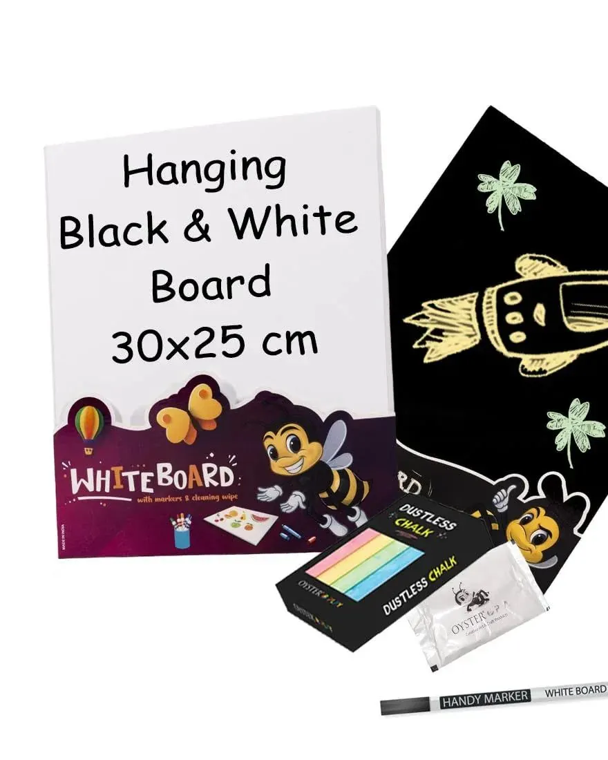 Oyster Play Blackboard & Whiteboard Combo with Marker Chalks & Wipes Small (30 x45 cm) Age-3 Years & Above