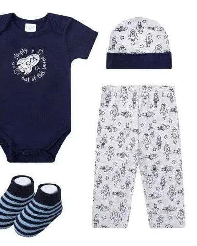 Motherschoice Newborn Space Themed 4-Piece Boxed Gift Set Navy Blue/White IT5096