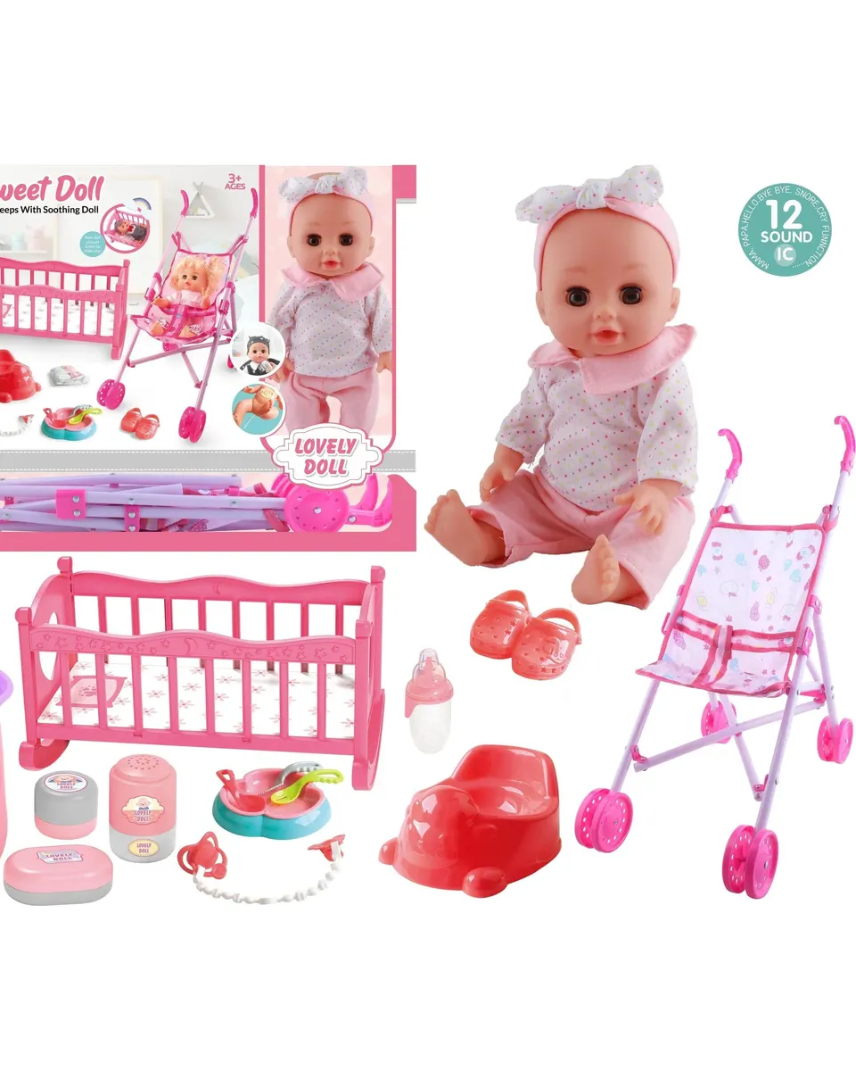 Pibi 14-Inch Vinyl Role Play Doll with 12 Sounds & Dollhouse Set of 16 Mj3654298 Age- 3 Years & Above