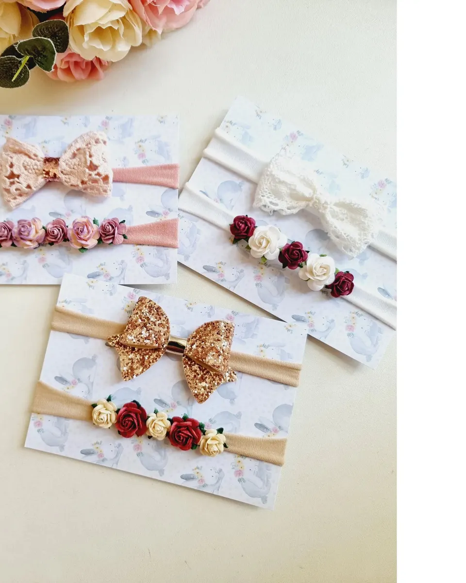 Ellaine Bows Floral +Bow Baby Headbands Set Of 2 Assorted Single Multicolor- Newborn & Above