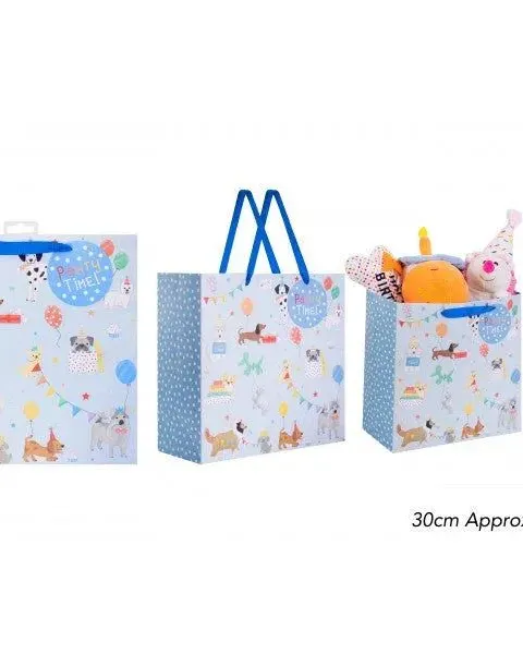 Smart Choice Dogs Party Time Happy Birthday Gift Bag (22 x 27 x 15 cm) Blue Age-Newborn & Above
