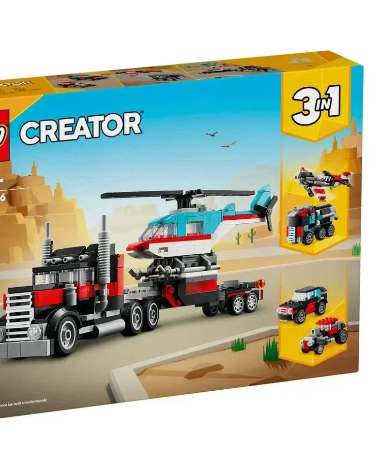 Lego Flatbed Truck with Helicopter Building Blocks Multicolor Age- 7 Years & Above