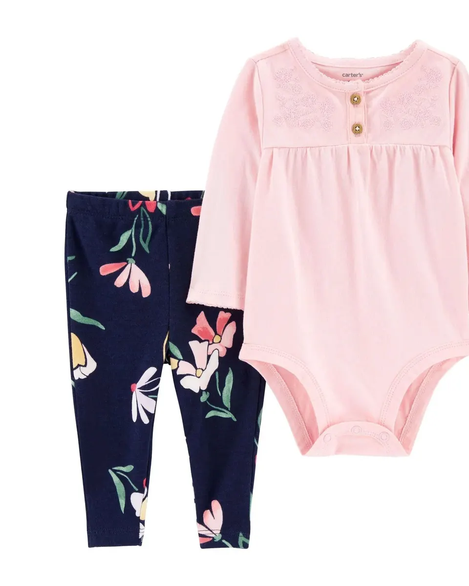 Carter's Infants Girls 2-Piece Floral Bodysuit Pant Set Pink/Navy Blue 1N971710