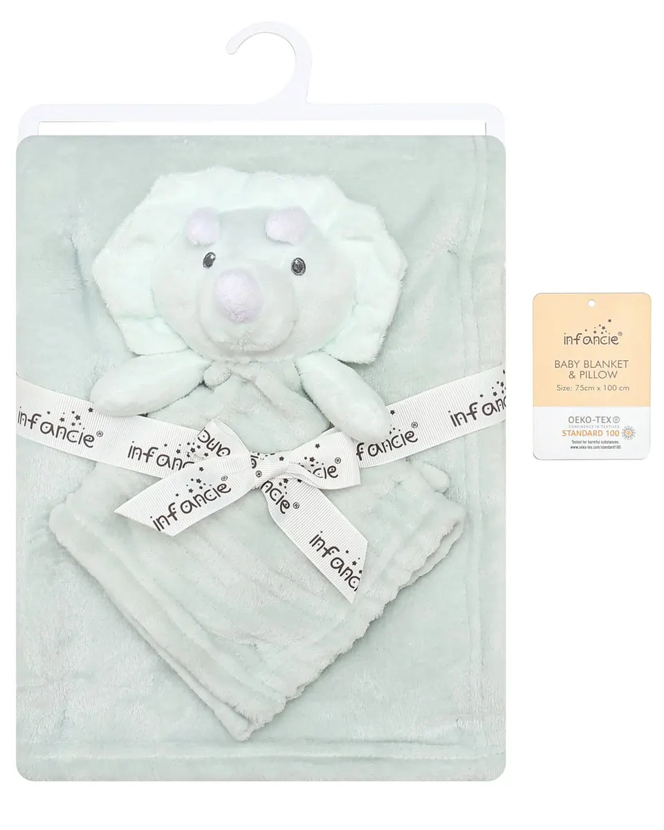 Infancie Cute Fleece Blanket (75 x 100 cm) with Cute Rhino Plush Toy (30 x 30 cm) IT6024