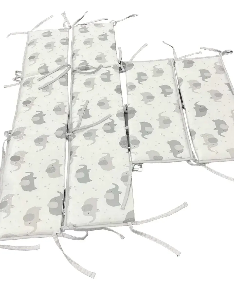 Pibi Premium Elephant Themed Cot Bumper White/Grey (120 X 30 cm- 4 Pieces) Age- Newborn & Above