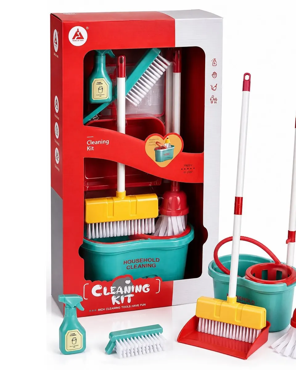 Pibi Kids Role Play Cleaning Set with Bucket, Mop, Broom, Brush, Dustpan & Cleaning Accessories Age- 2 Years & Above