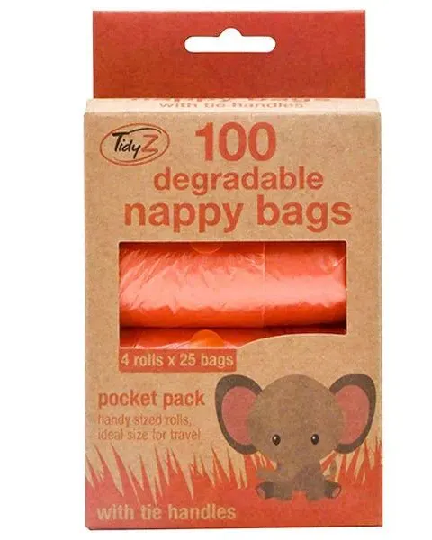 Pibi Tidyz Degradable Nappy Bags With Tie Handles 100 Pack Age- Newborn & Above