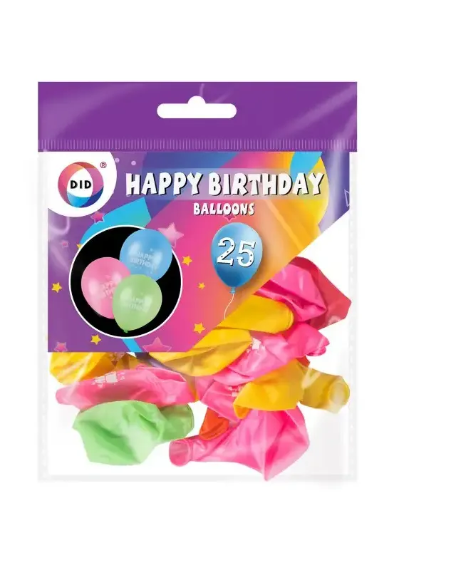 DID Happy Birthday Assorted Ballons Colours 25 Pack