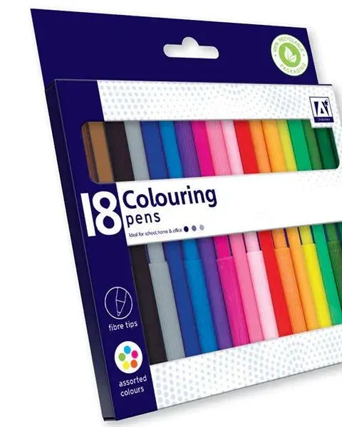 Pibi Fibre Tips Colouring Pens Assorted Colours 18 Pack Age-3 Years & Above