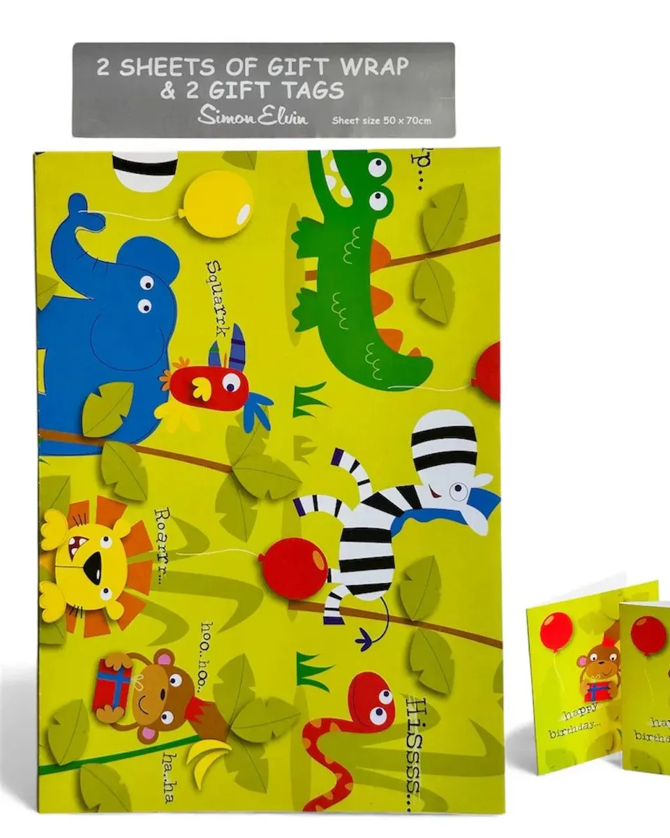 Simon Elvin Folded Wrap & Tags Birthday Aminal