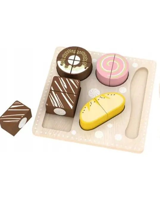 Acool Toys Wooden Flat Dessert Cutting Role Play Set of 6 Multicolor Age- 18 Months & Above