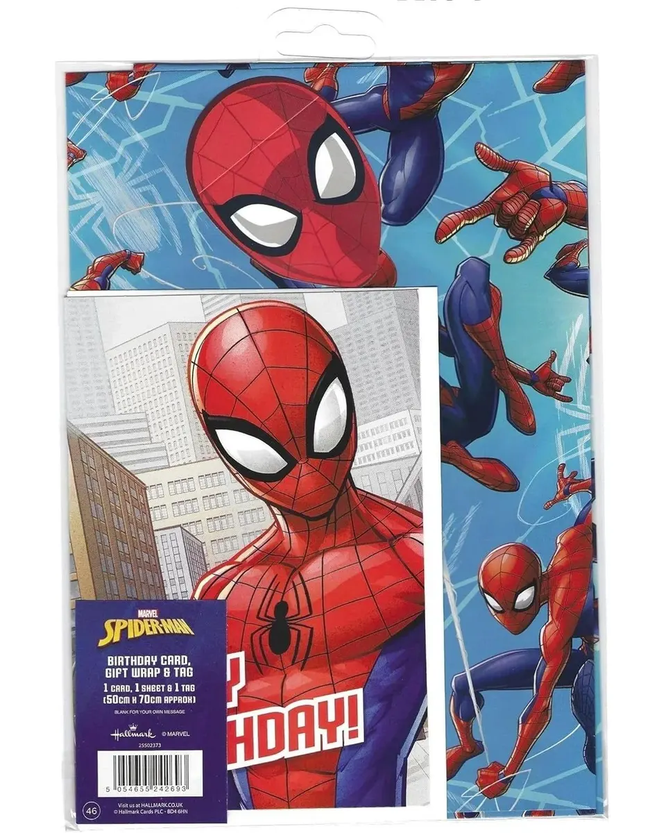 Marvel Spider-Man Birthday Card Gift Wrap Set