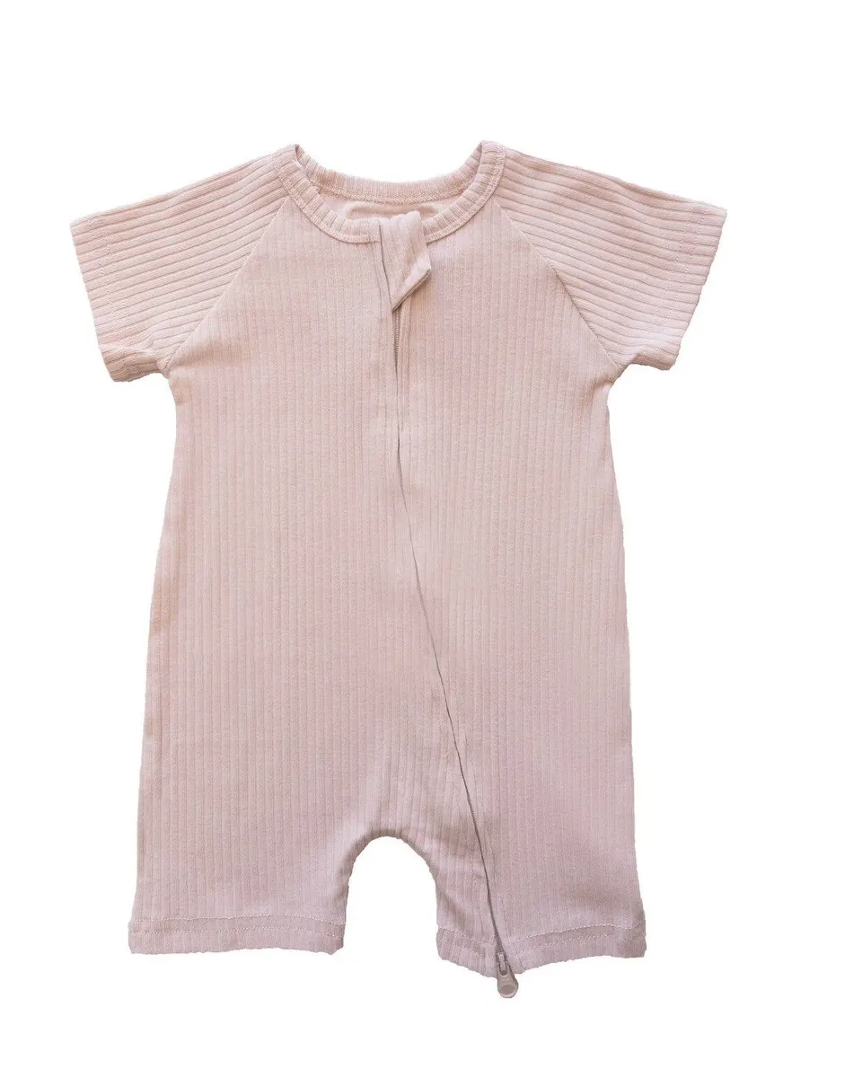 Toto & Mommie Baby Shortie Ribbed Romper Blush
