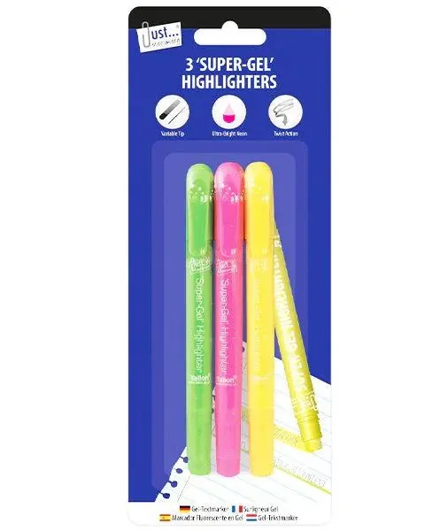 Pibi Just Stationery Assorted Colour Super-Gel Highlighter Pens 3 Pack Age-3 Years & Above