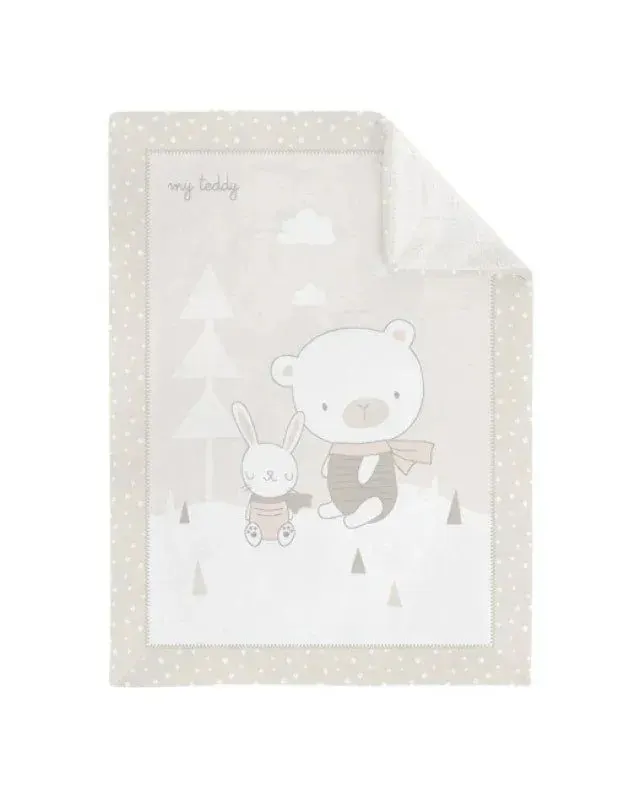 Kikkaboo My Teddy Super Soft Cute Fleece Blanket 80/110 cm Beige/White Age- Newborn & Above