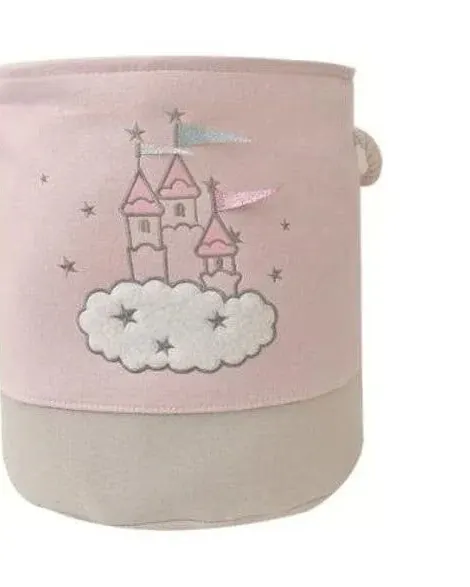 Pibi Adorable Clouds Castle Printed Laundry Bag/Toy Organizer (35 x 40 cm) Pink Age- Newborn & Above