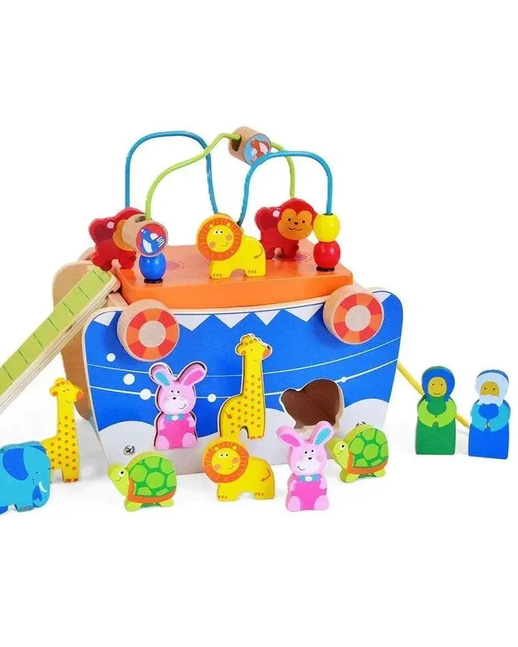 Acool Toys 2-in-1 Noah's Ark Reverse Bead Maze Pull Along Car Multicolor Age- 18 Months & Above