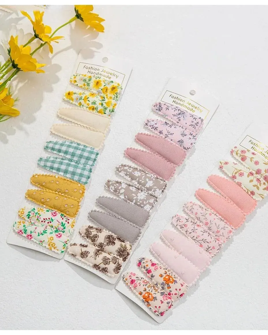 Pibi Printed Fabric Plaid Hair Clips (6 cm) Set of 10 Dp103 Assorted Multicolor Age- Newborn & Above