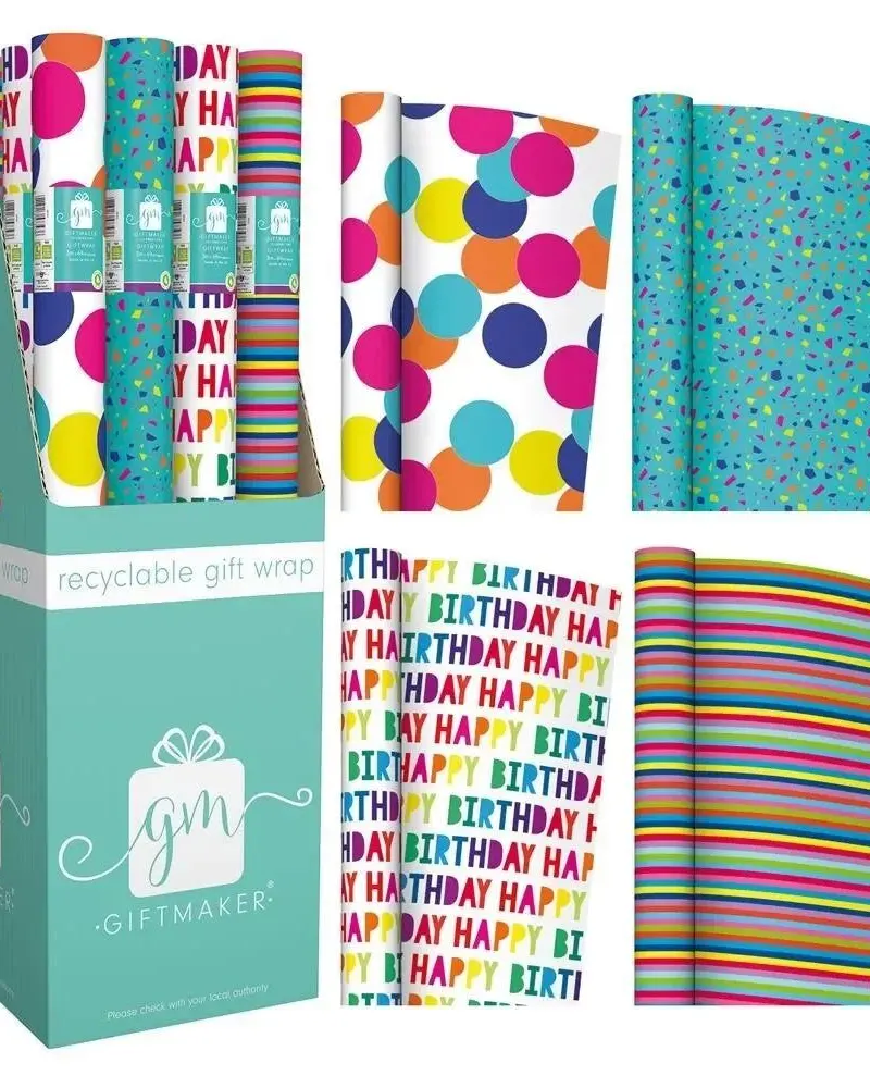 Giftmaker Recyclable Brights Happy Birthday Gift Wrap Cdu Assorted
