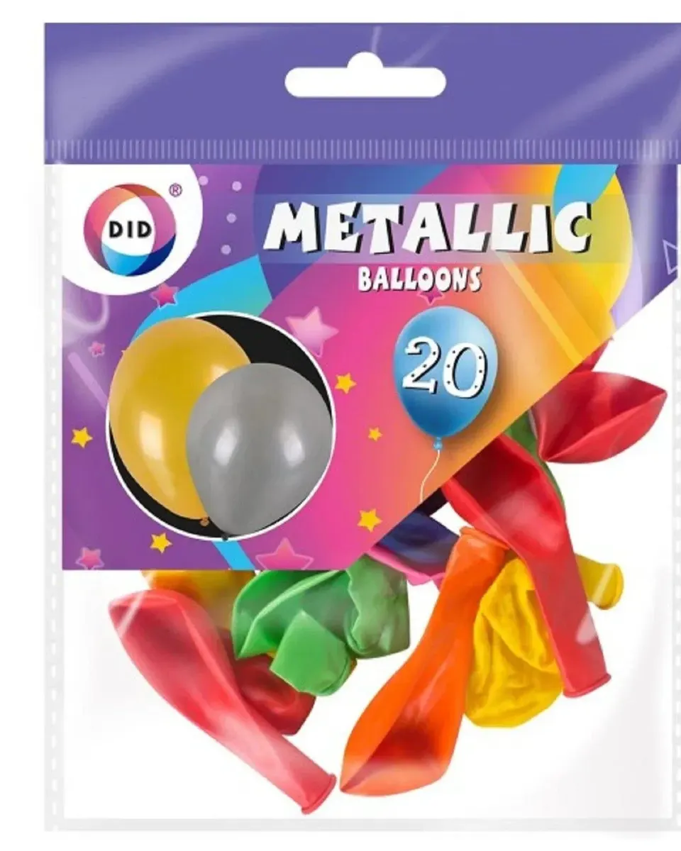 DID Metallic Balloons Assorted Colours 20 Pack